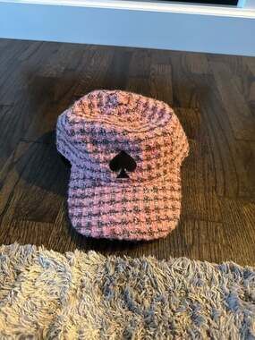 Kate Spade Pink Tweed Wool Blend Baseball Cap with Heritage Spade Logo